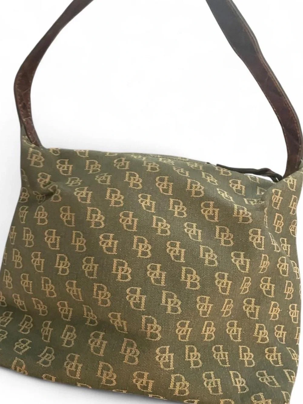 Dooney & Bourke Signature DB Monogram Canvas Leather Shoulder Hobo Bag